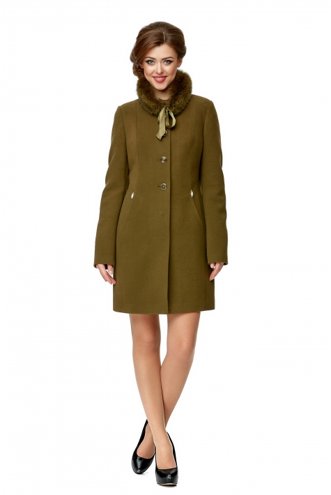 Женское пальто из текстиля с воротником, отделка песец 8001958
