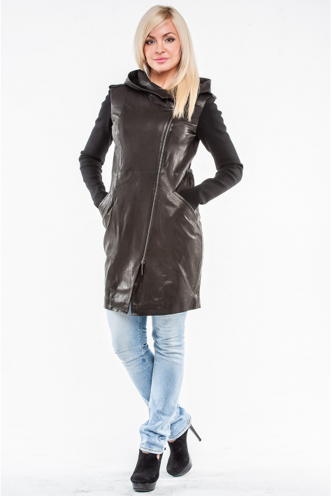 Женское кожаное пальто из натуральной кожи с капюшоном 8006063