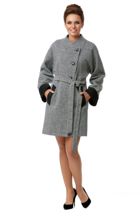 Женское пальто из текстиля с воротником 8009928