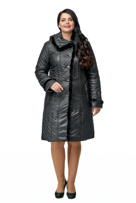 Женское пальто из текстиля с капюшоном, отделка норка 8010084
