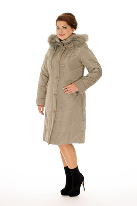 Весеннее женское пальто из текстиля с капюшоном, отделка песец