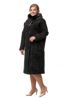 Осеннее женское пальто из текстиля с воротником, отделка искусственный мех