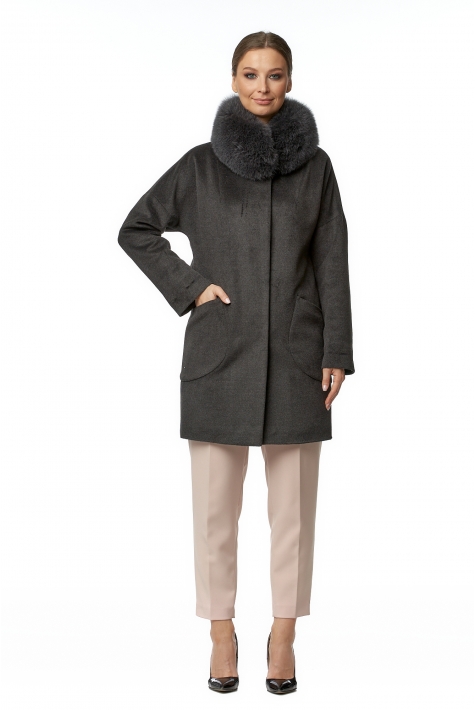 Женское пальто из текстиля с воротником, отделка песец 8016818
