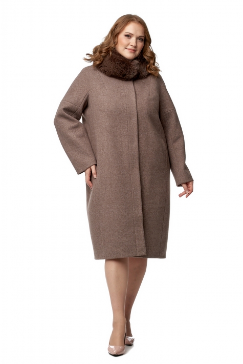 Женское пальто из текстиля с воротником, отделка песец 8019547
