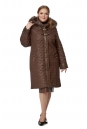 Женское пальто из текстиля с капюшоном, отделка песец 8019783