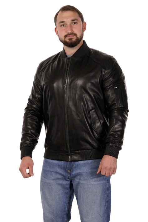 Мужская кожаная куртка из натуральной кожи с воротником 8022249