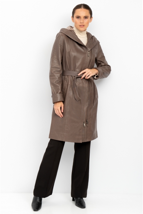 Женское кожаное пальто из натуральной кожи с капюшоном 8022285