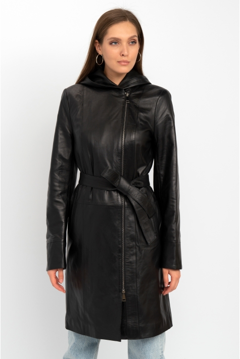 Женское кожаное пальто из натуральной кожи с капюшоном 8022286