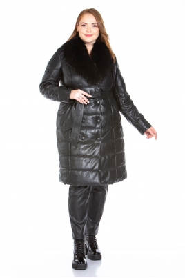 Женское кожаное пальто из натуральной кожи с воротником, отделка енот
