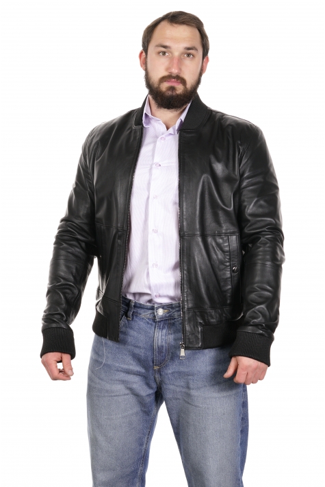 Мужская кожаная куртка из натуральной кожи с воротником 8022597