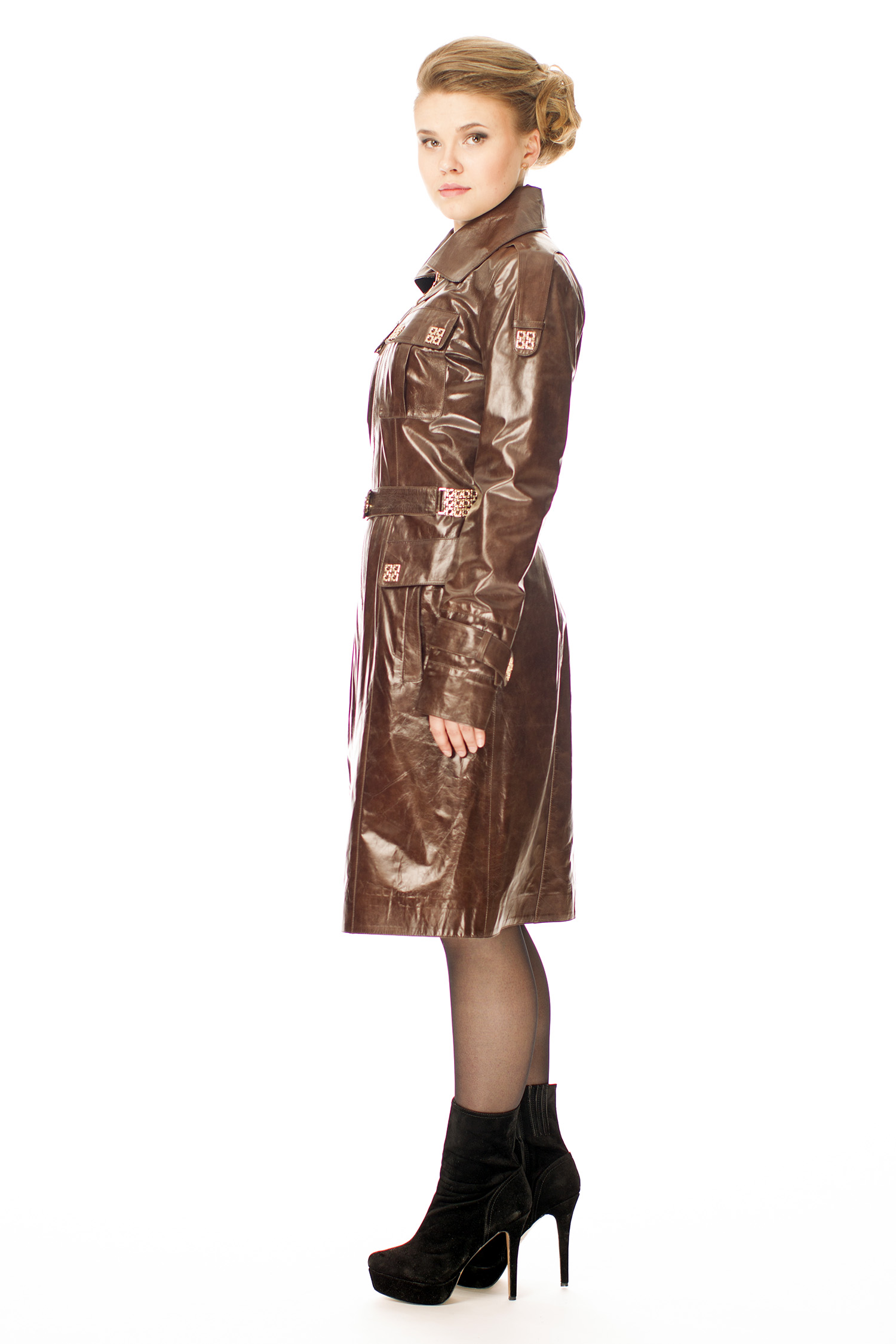 Женское кожаное пальто из натуральной кожи с воротником 8001759-3