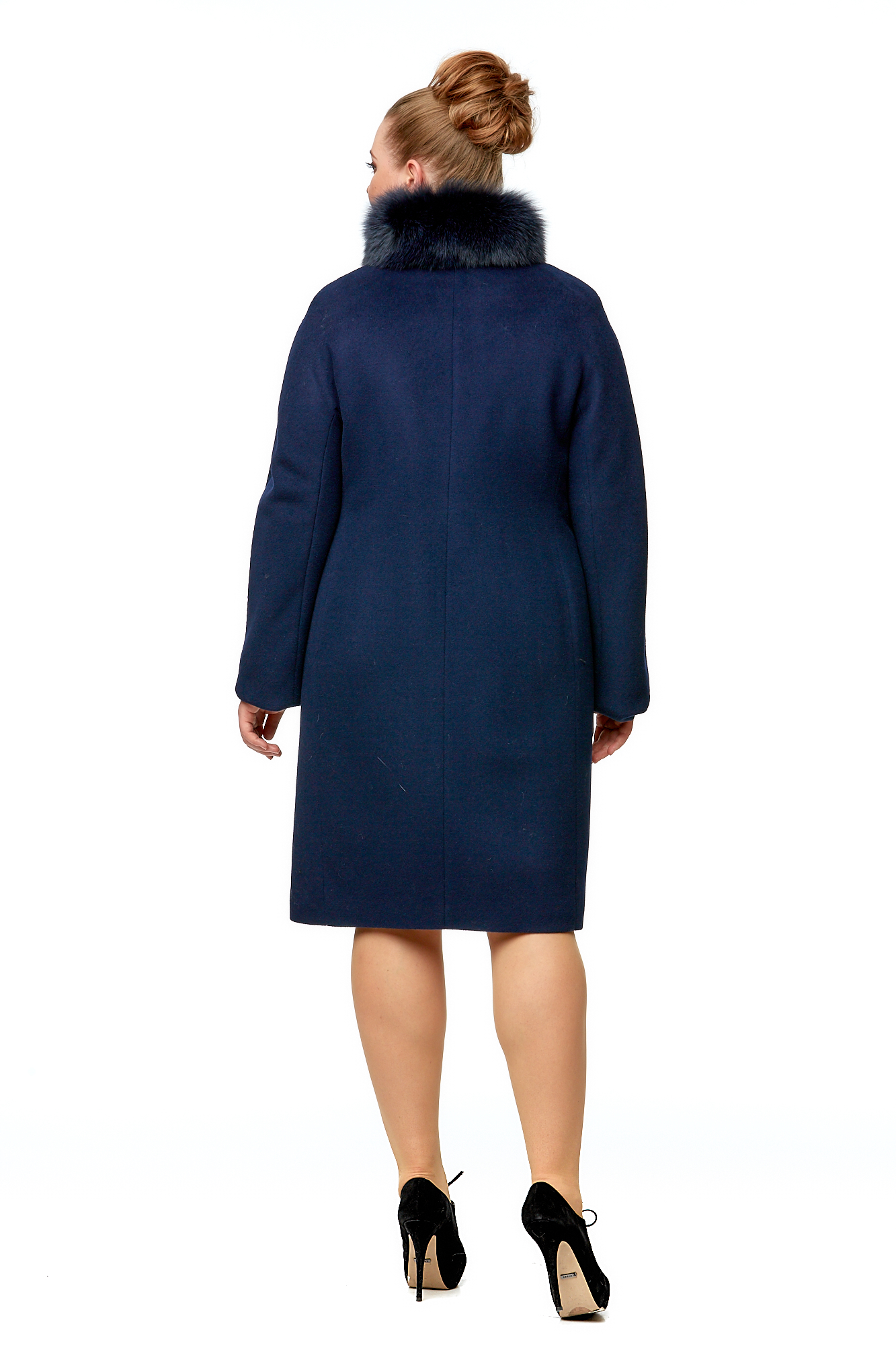 Женское пальто из текстиля с воротником, отделка песец 8002012-3