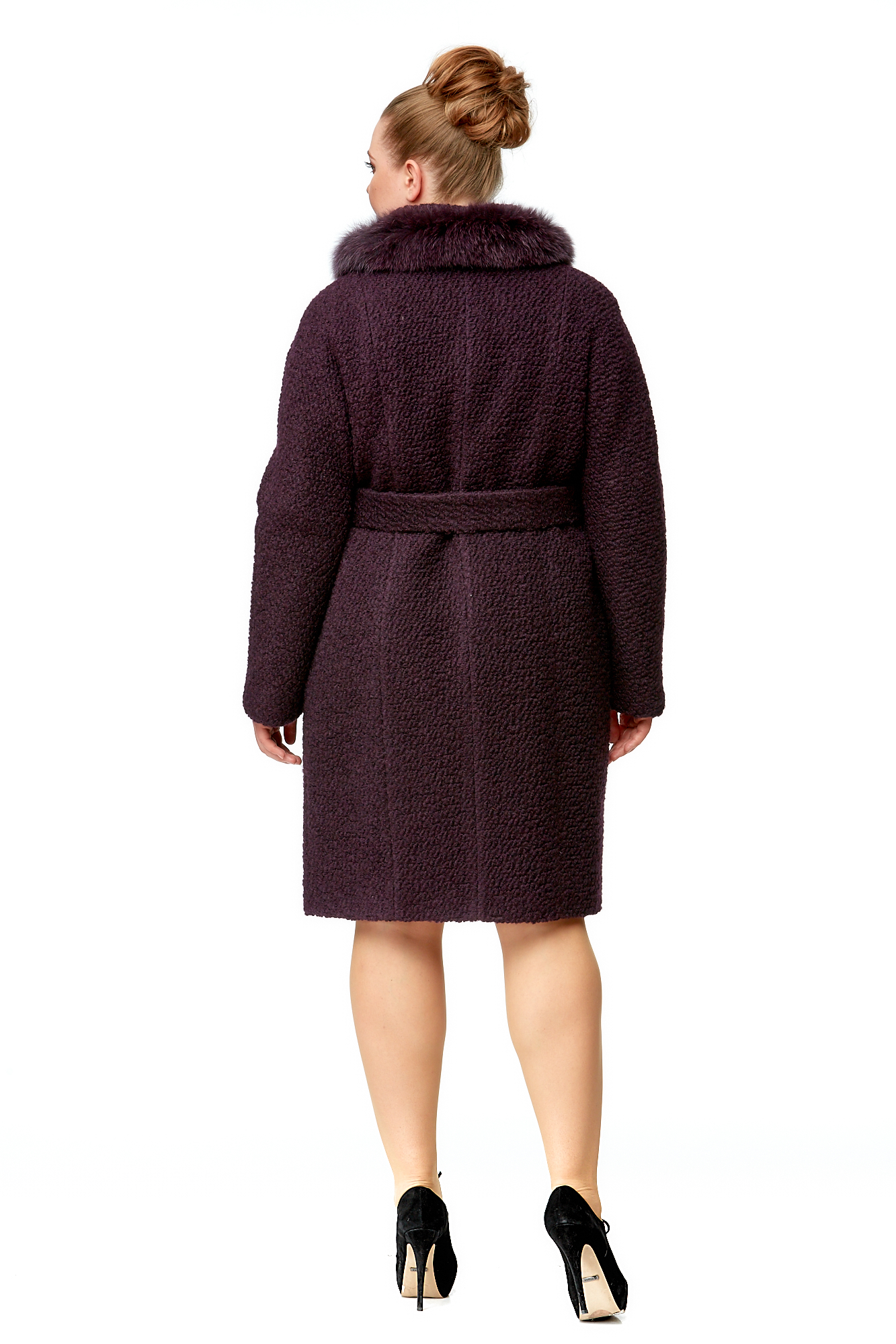 Женское пальто из текстиля с воротником, отделка песец 8002014-3