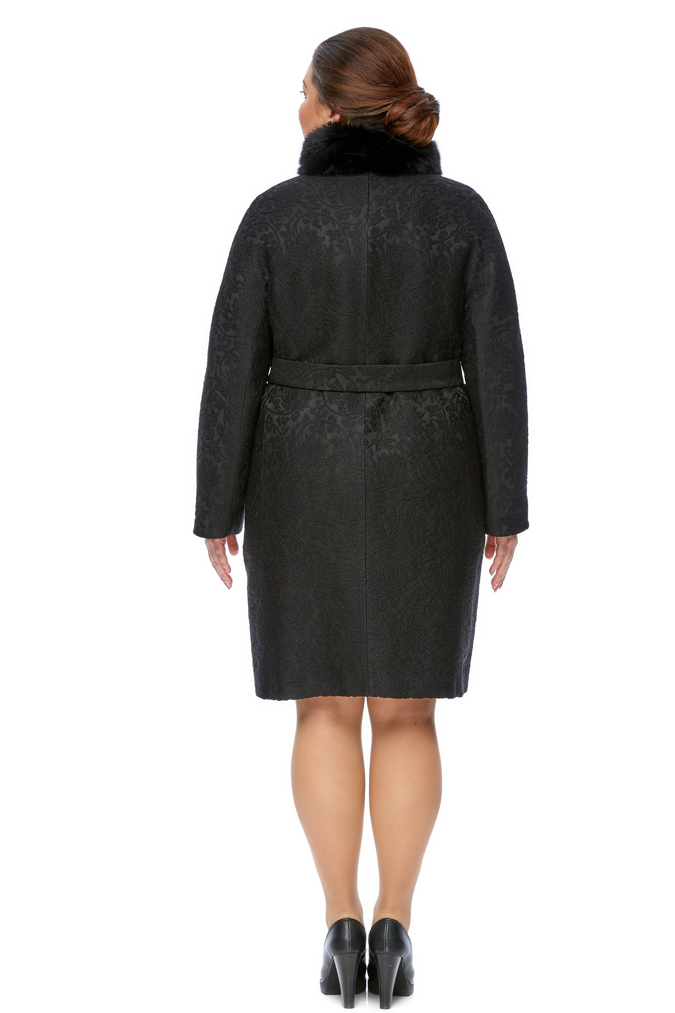 Женское пальто из текстиля с воротником, отделка песец 8002199-3