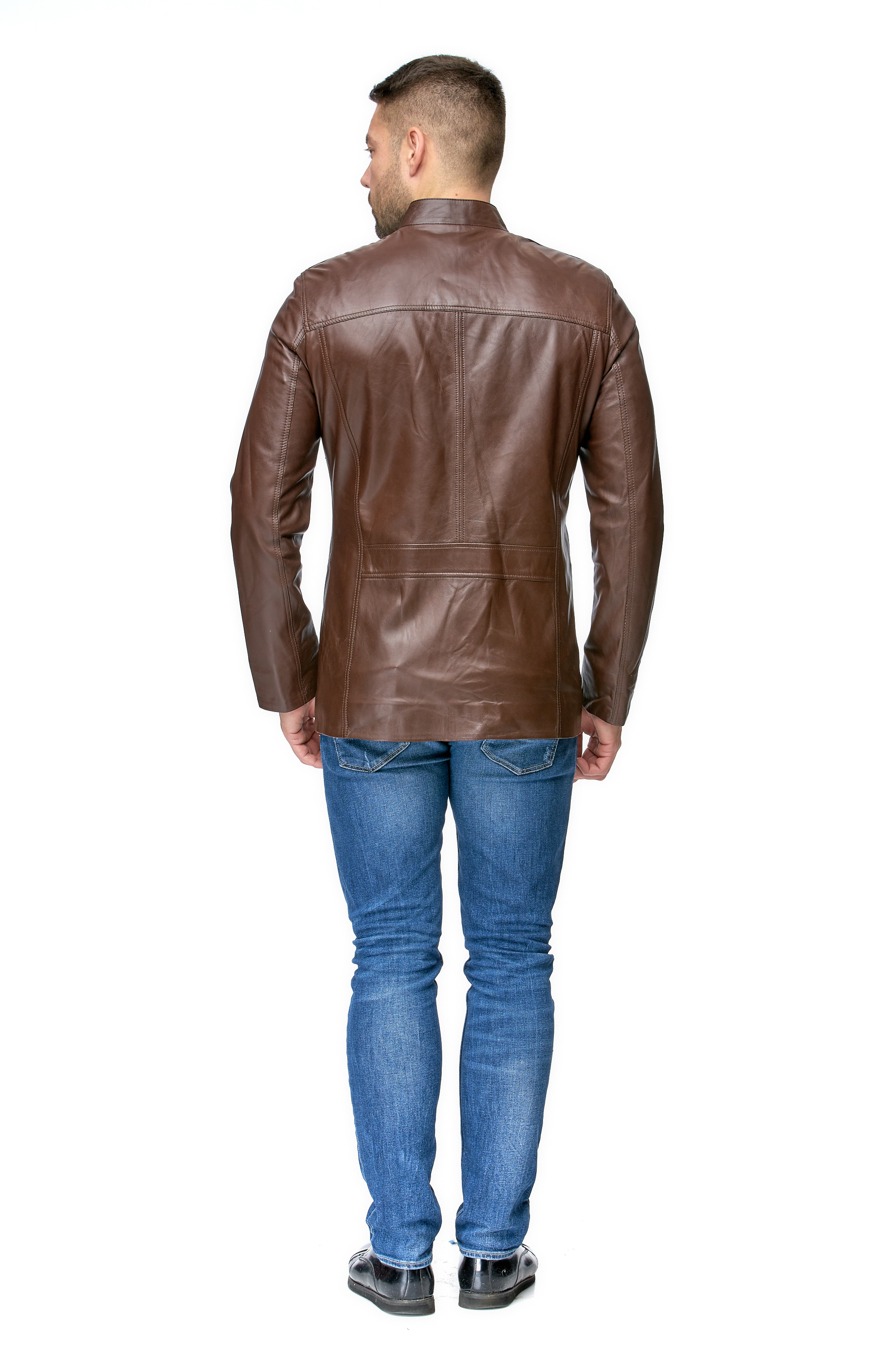 Мужская кожаная куртка из натуральной кожи с воротником 8002308-3