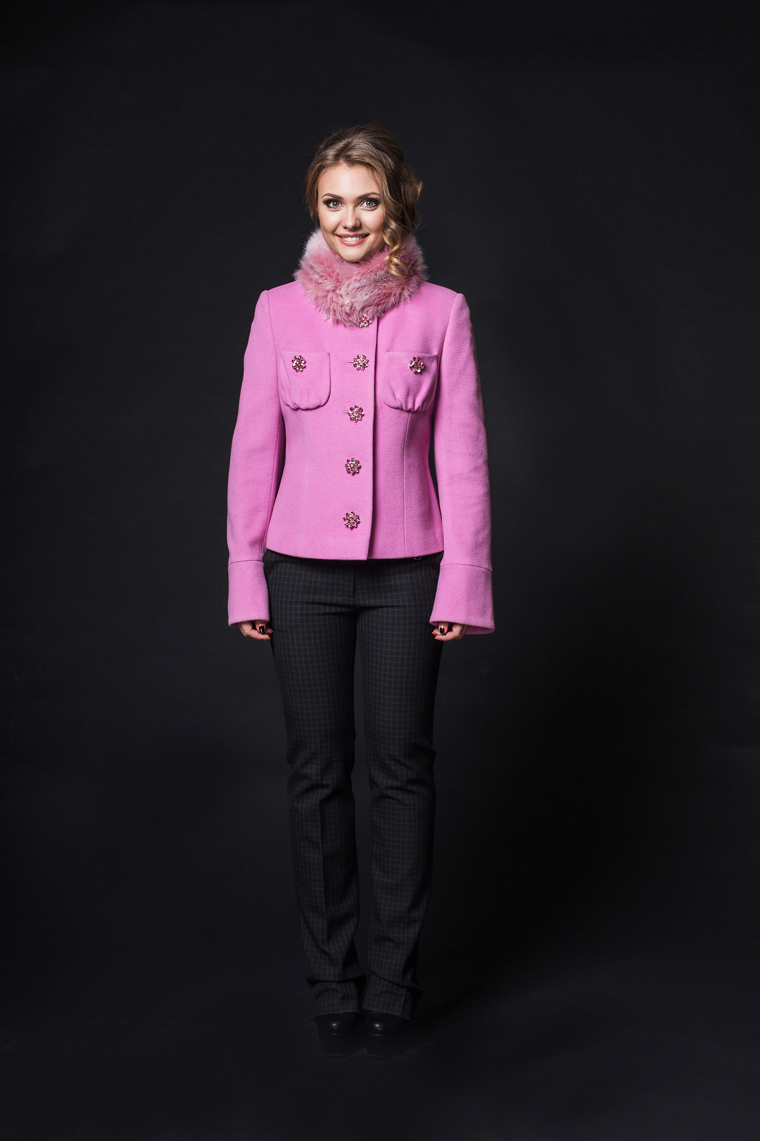Женское пальто из текстиля с воротником, отделка искусственный мех 8002821-4