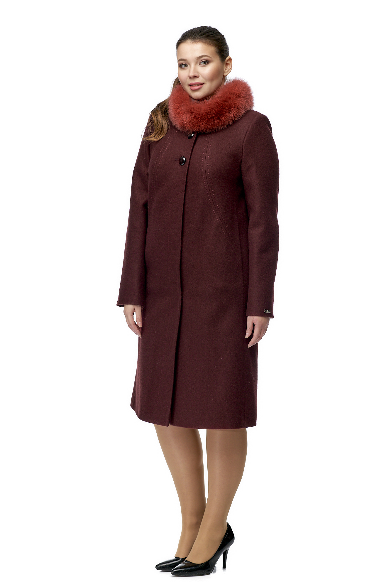 Женское пальто из текстиля с воротником, отделка песец 8002933-3