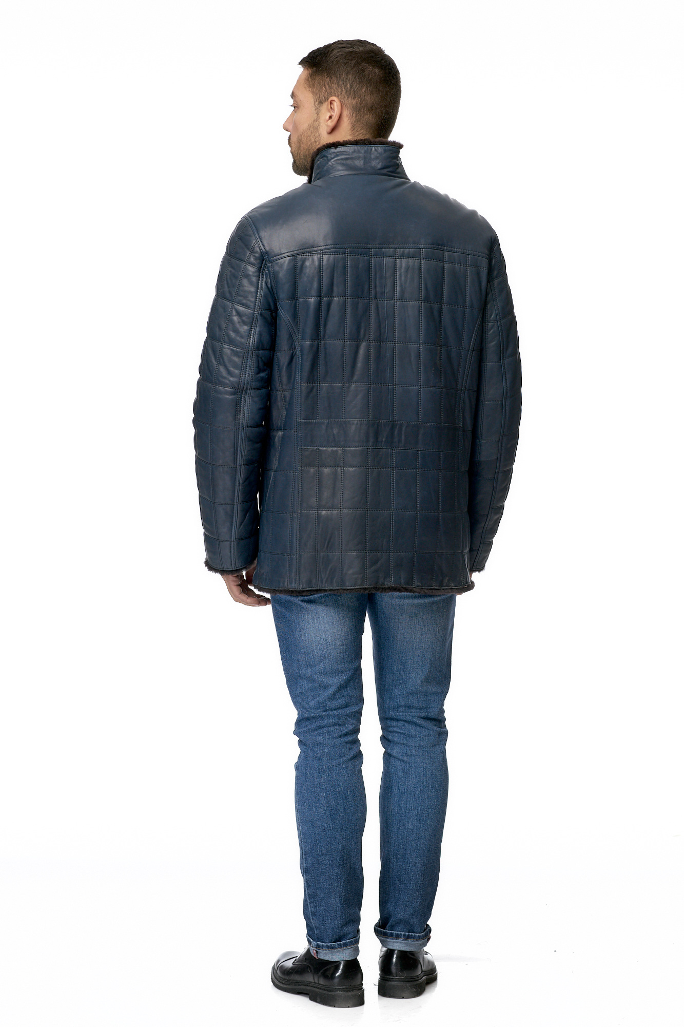Мужская кожаная куртка из натуральной кожи на меху с воротником 8009055-3