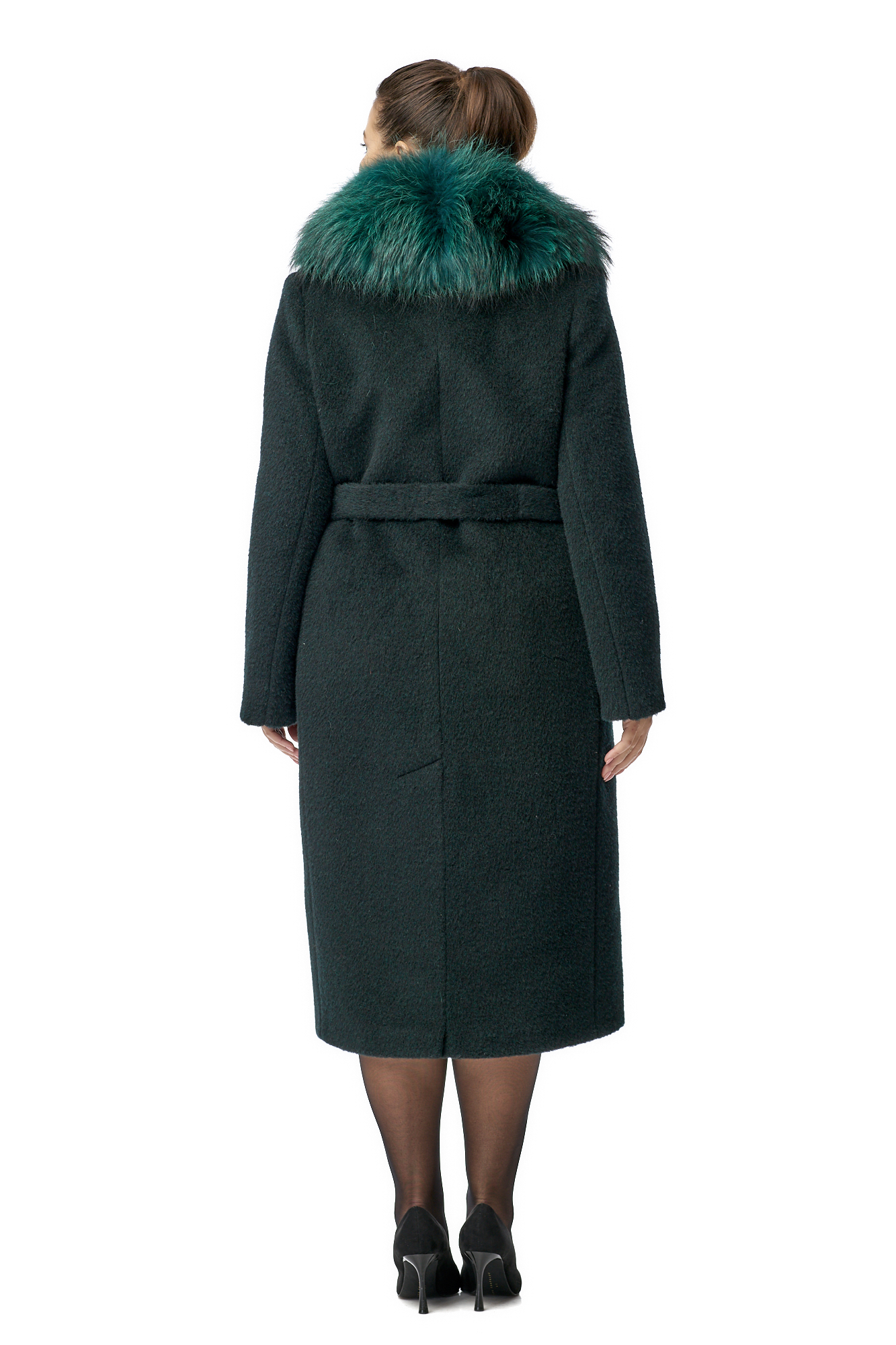 Женское пальто из текстиля с воротником, отделка енот 8009509-2