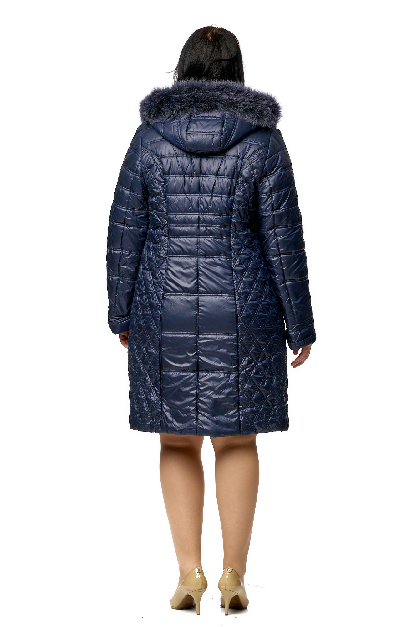 Женское пальто из текстиля с капюшоном, отделка песец 8009984-3