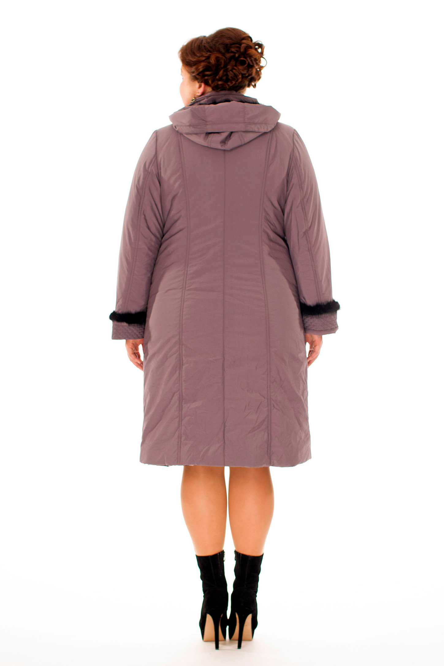 Женское пальто из текстиля с капюшоном, отделка норка 8009991-2