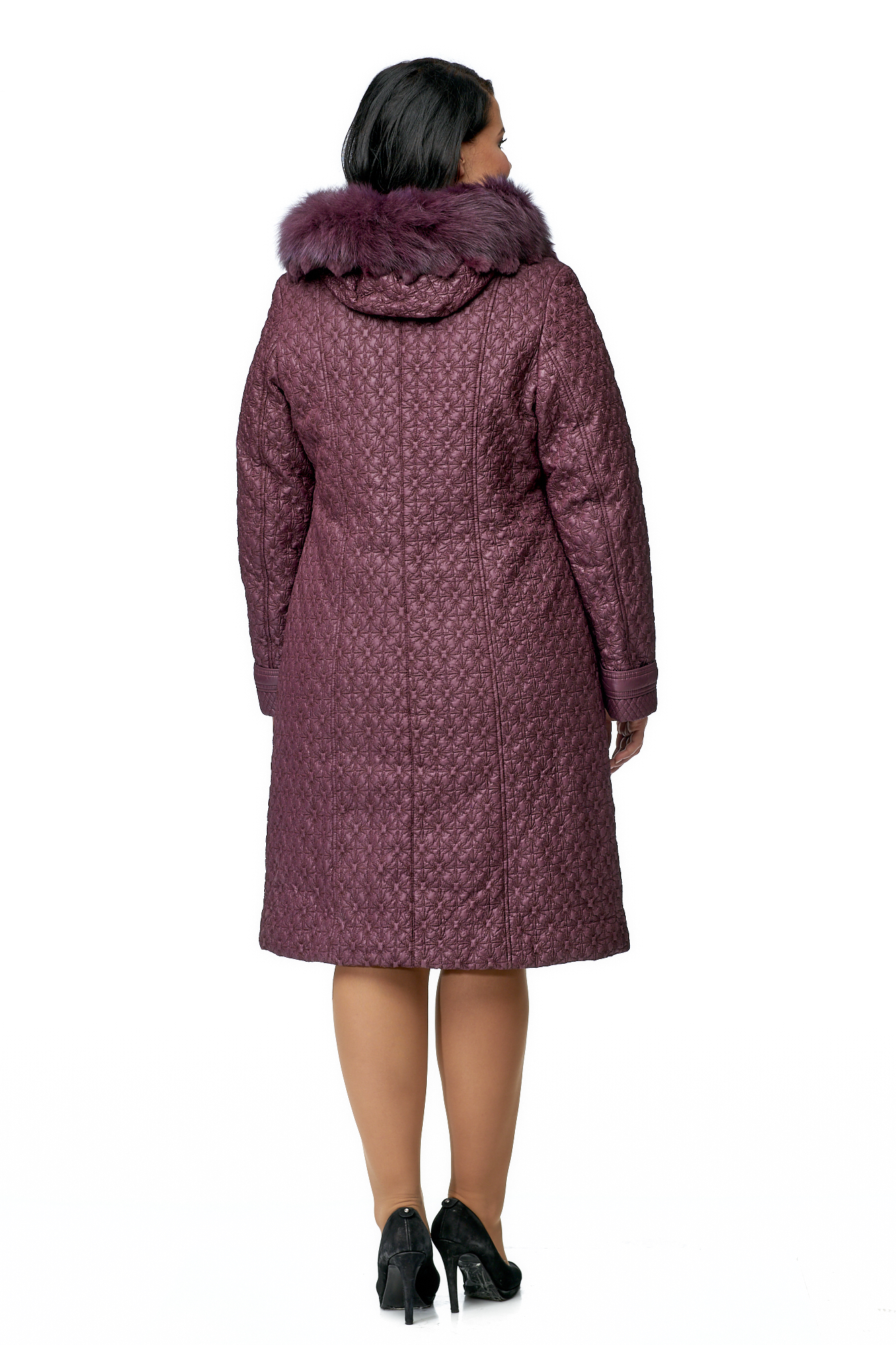 Женское пальто из текстиля с капюшоном, отделка песец 8010018-3