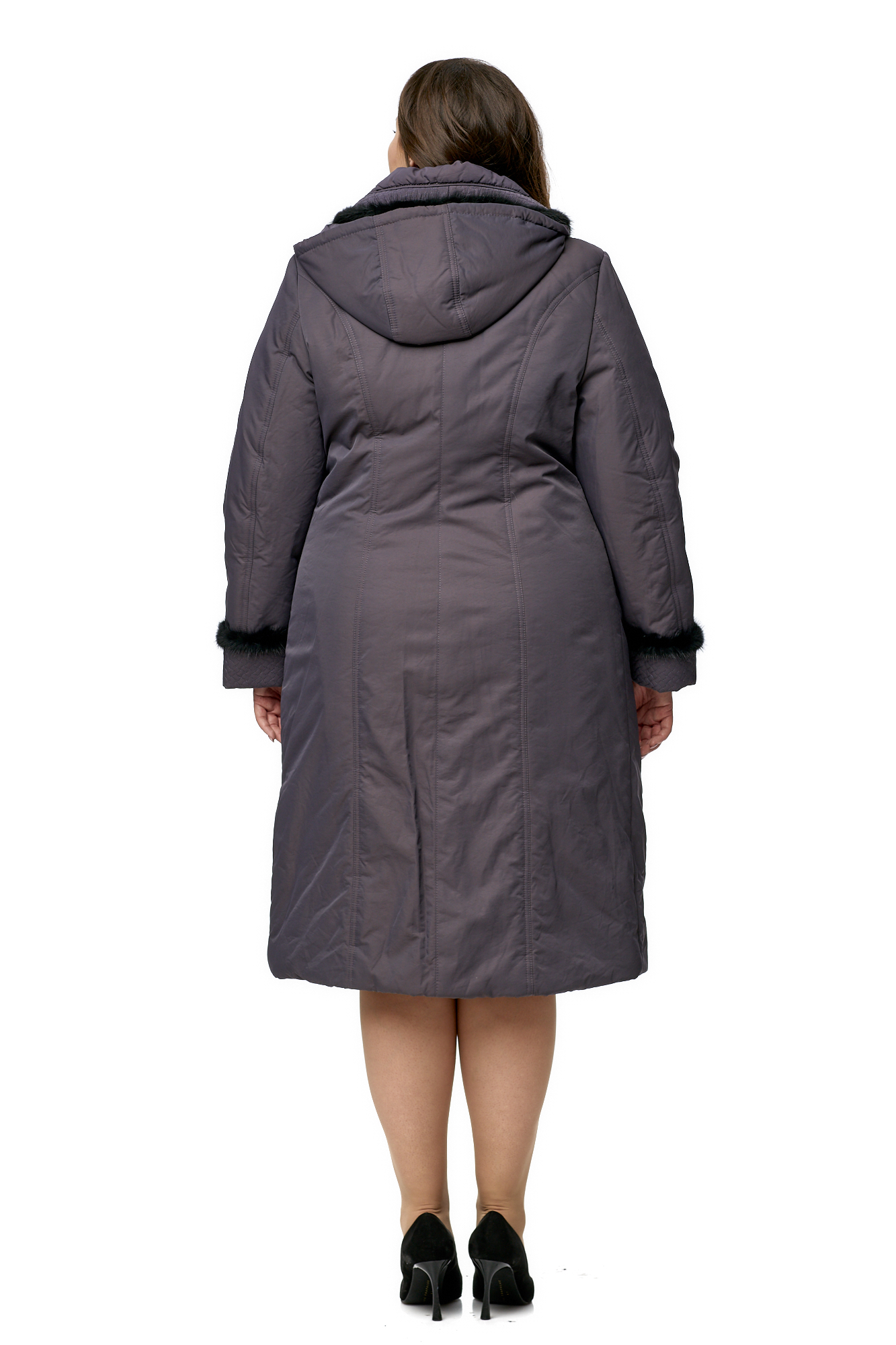 Женское пальто из текстиля с капюшоном, отделка норка 8010054-3