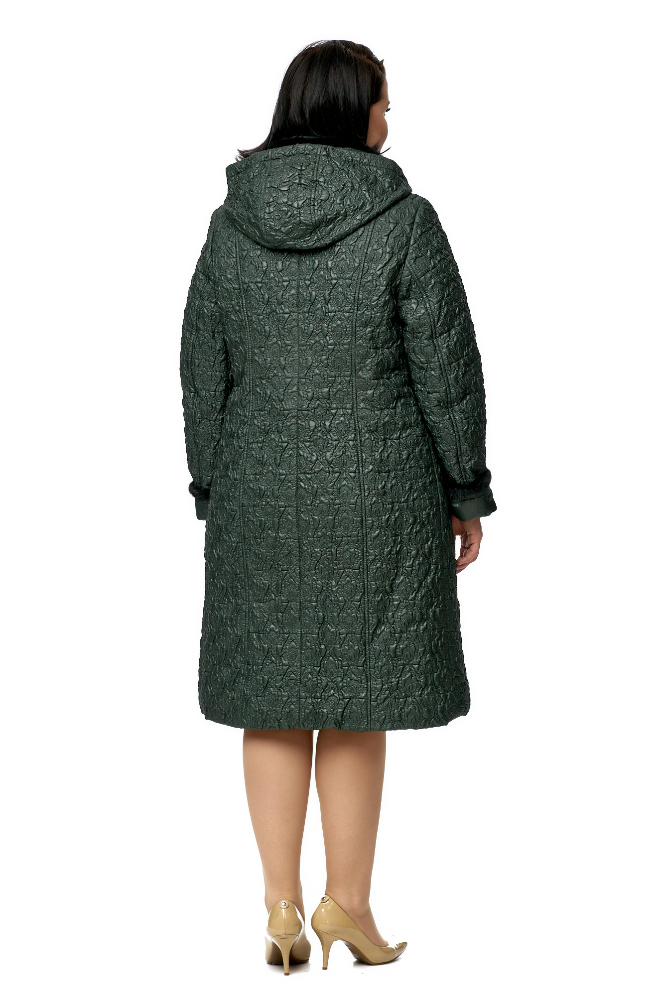 Женское пальто из текстиля с капюшоном, отделка норка 8010071-3
