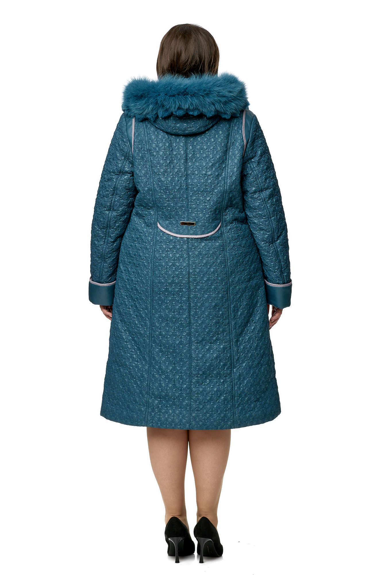 Женское пальто из текстиля с капюшоном, отделка песец 8010185-3